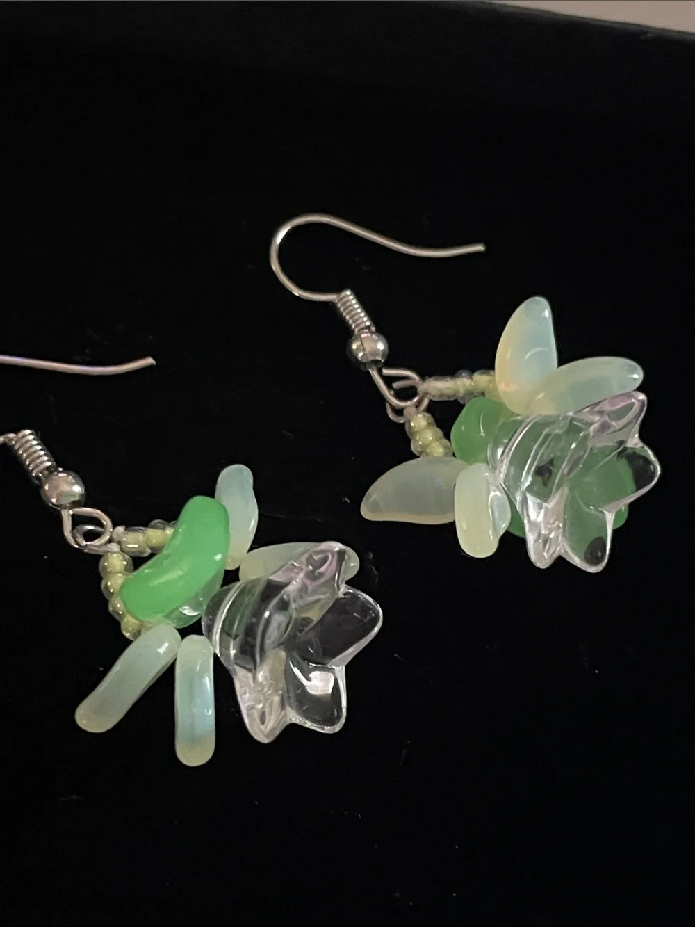 Uranium Handcrafted Green Floral Glass Drop Earrings for Women